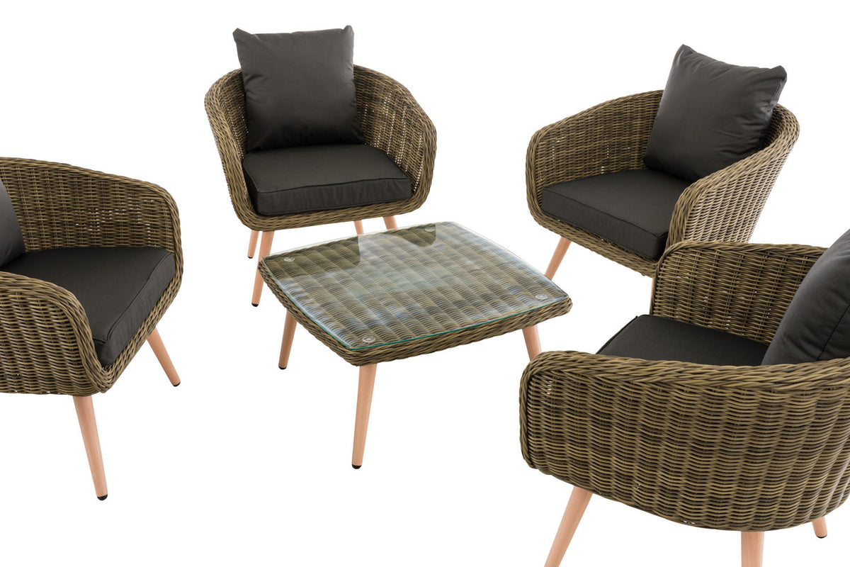 Lounge-set Ameland rond vlechtwerk antraciet 40 cm (lichtbruin) (3)