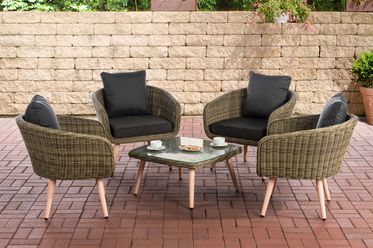 Lounge-set Ameland rond rotan antraciet 45 cm (lichtbruin)