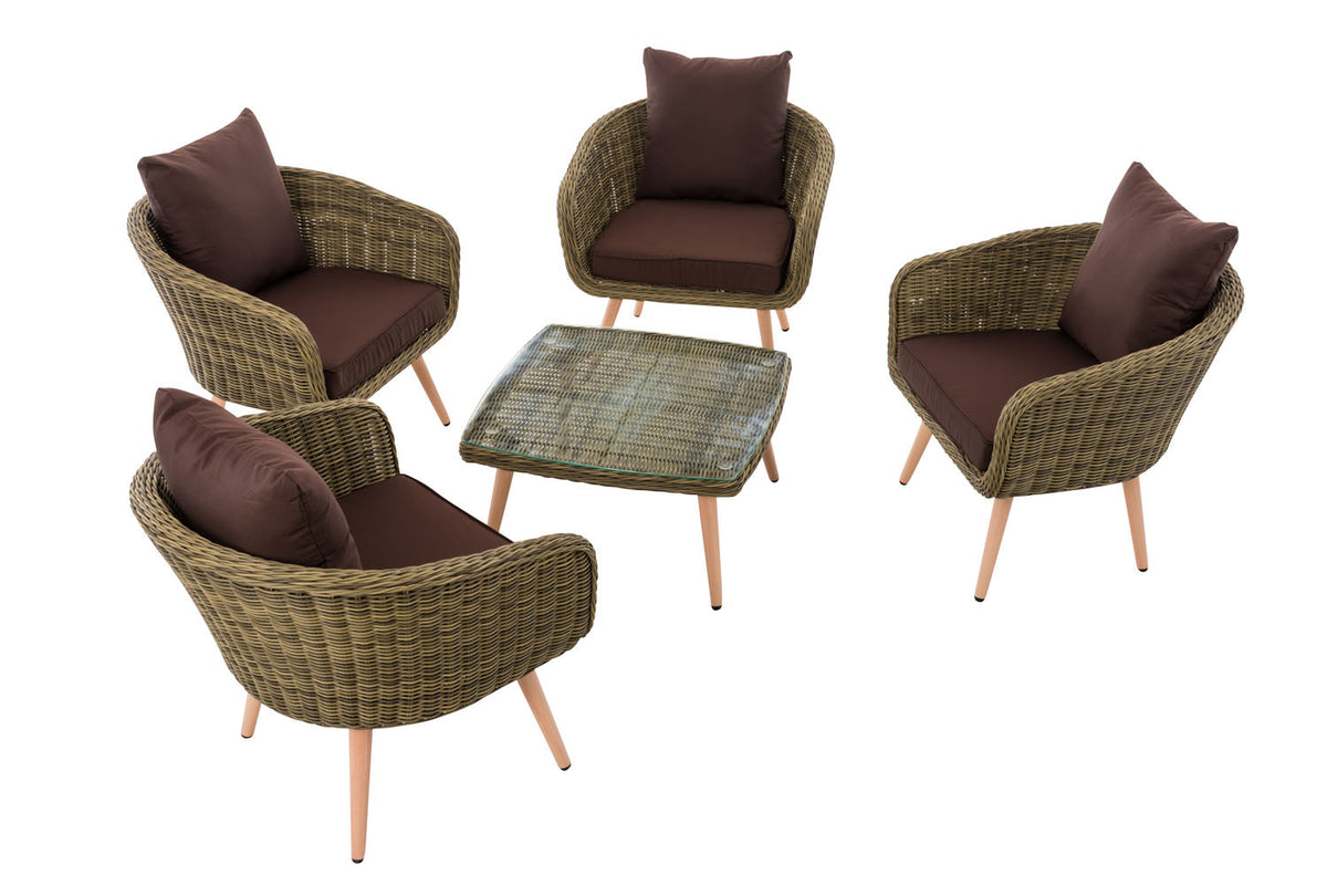 Lounge-set Ameland rond rotan terrabruin 40 cm (lichtbruin) (2)