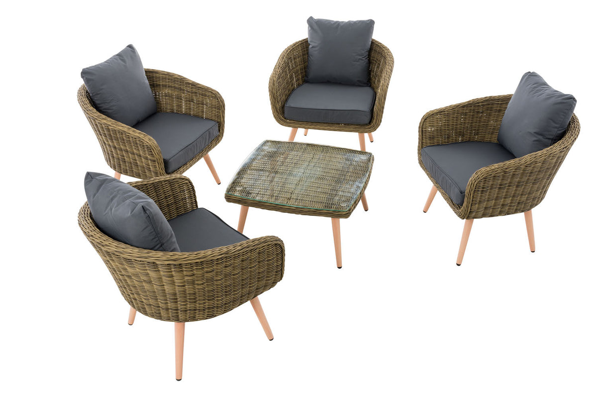Lounge-set Ameland rond rotan ijzergrijs 40 cm (lichtbruin) (2)