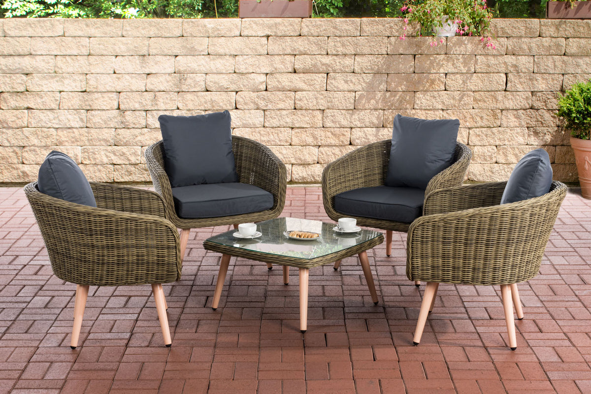 Lounge-set Ameland rond rotan ijzergrijs 45 cm (lichtbruin)