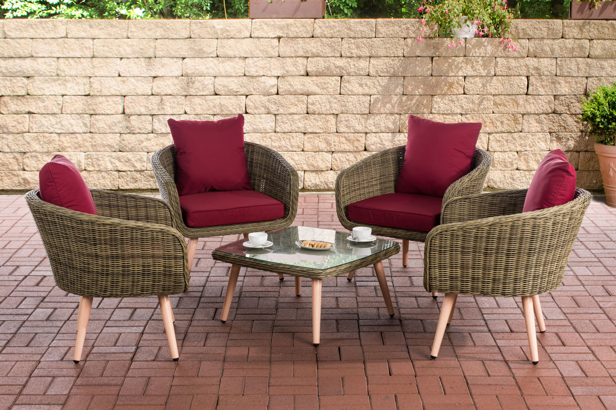 Lounge-set Ameland rond rotan robijnrood 45 cm (lichtbruin)
