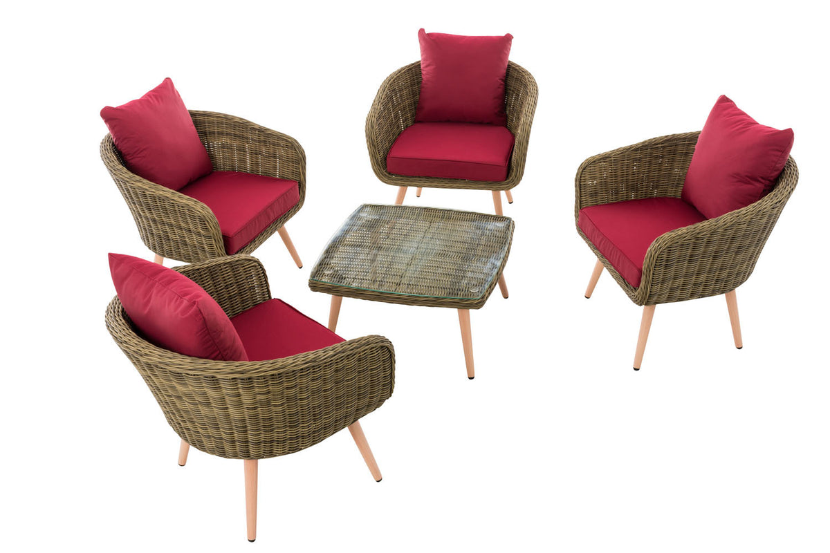 Lounge-set Ameland rond rotan robijnrood 45 cm (lichtbruin) (2)