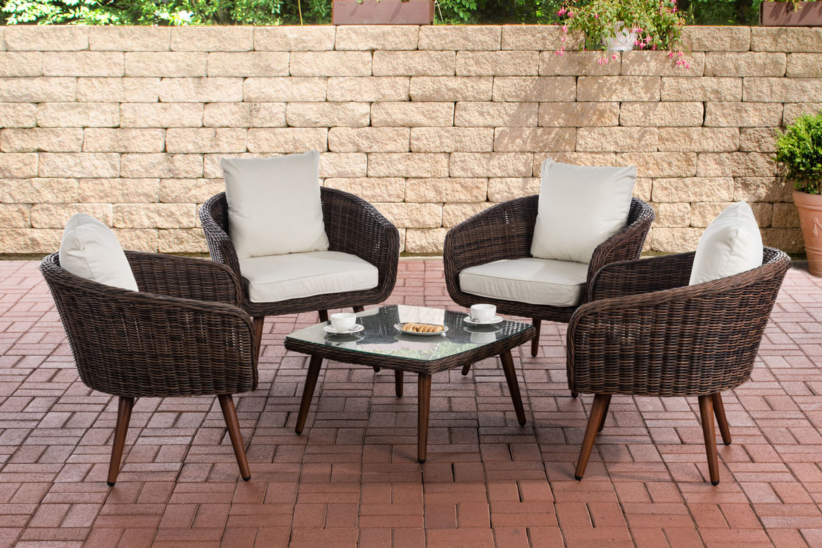 Lounge-set Ameland rond rotan crèmewit 45 cm (donkerbruin)