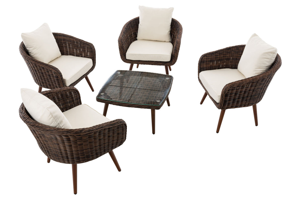 Lounge-set Ameland rond rotan crèmewit 45 cm (donkerbruin) (2)