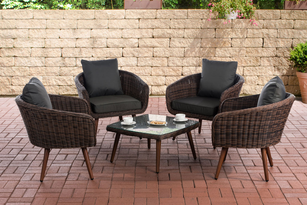 Lounge-set Ameland rond vlechtwerk antraciet 40 cm (donkerbruin)