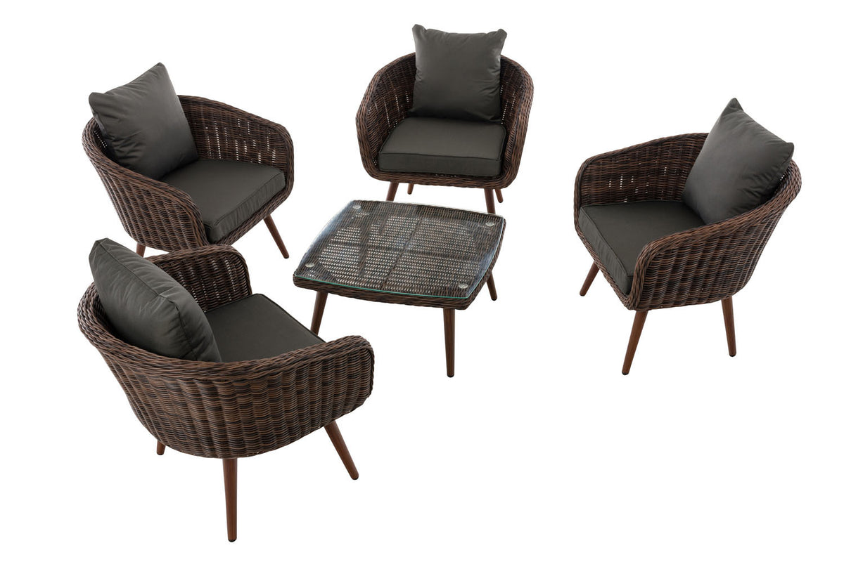 Lounge-set Ameland rond vlechtwerk antraciet 40 cm (donkerbruin) (2)