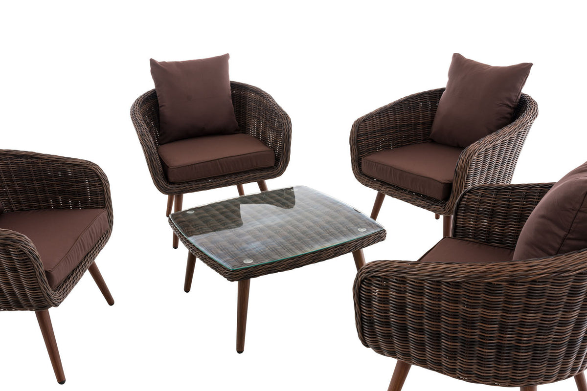 Lounge-set Ameland rond vlechtwerk terrabruin 40 cm (donkerbruin) (2)