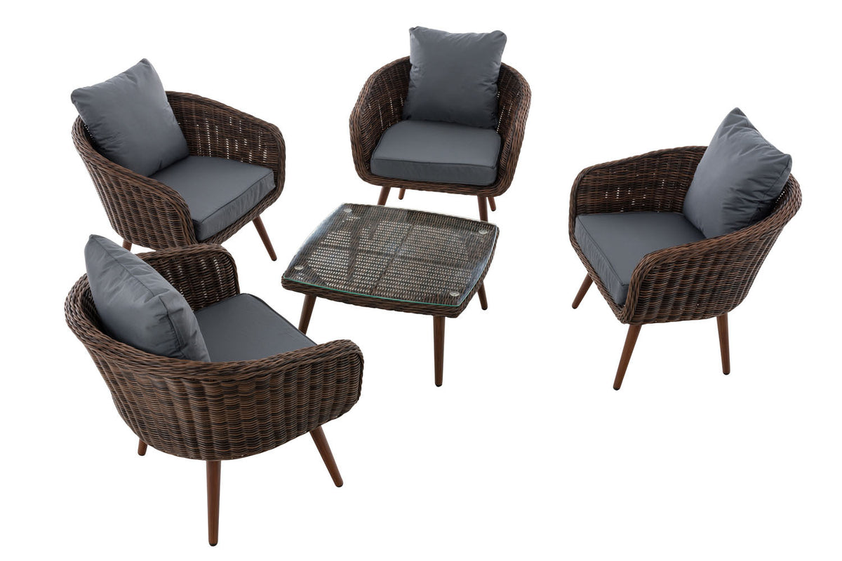Lounge-set Ameland rond rotan ijzergrijs 45 cm (donkerbruin) (2)