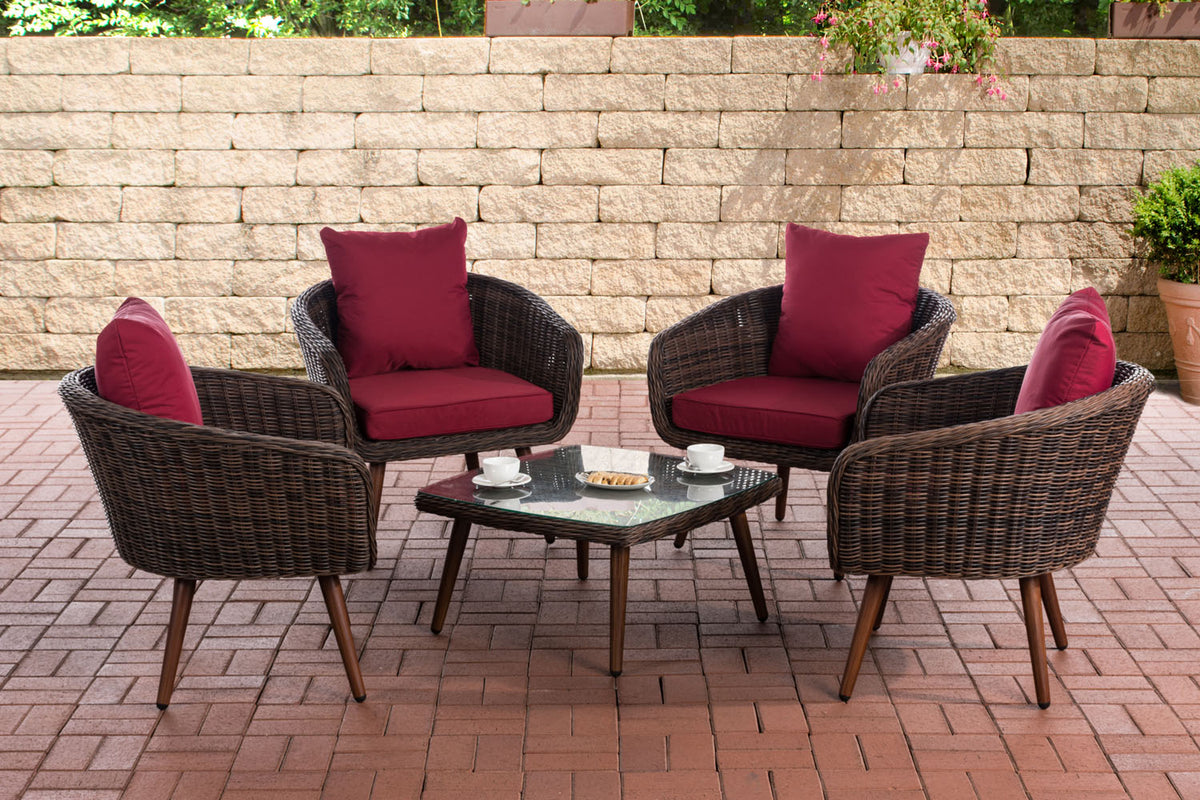 Lounge-set Ameland rond rotan robijnrood 40 cm (donkerbruin)