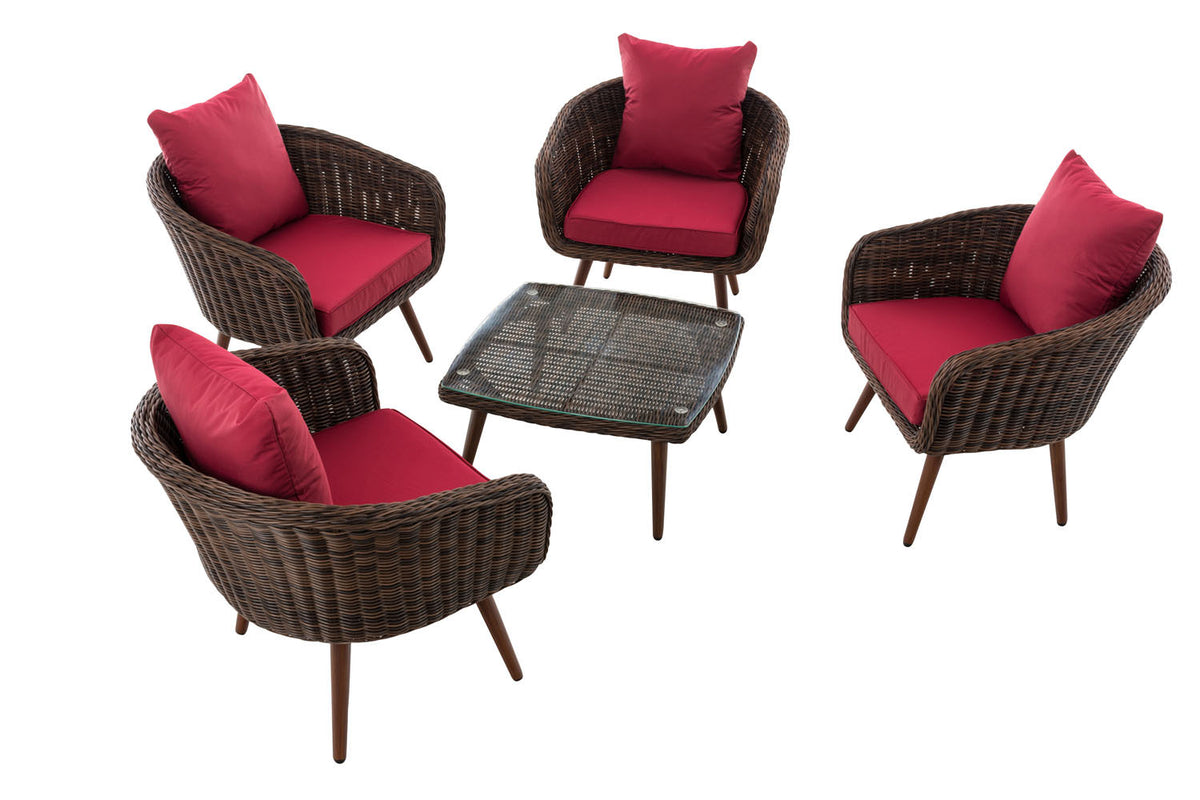 Lounge-set Ameland rond rotan robijnrood 45 cm (donkerbruin) (2)