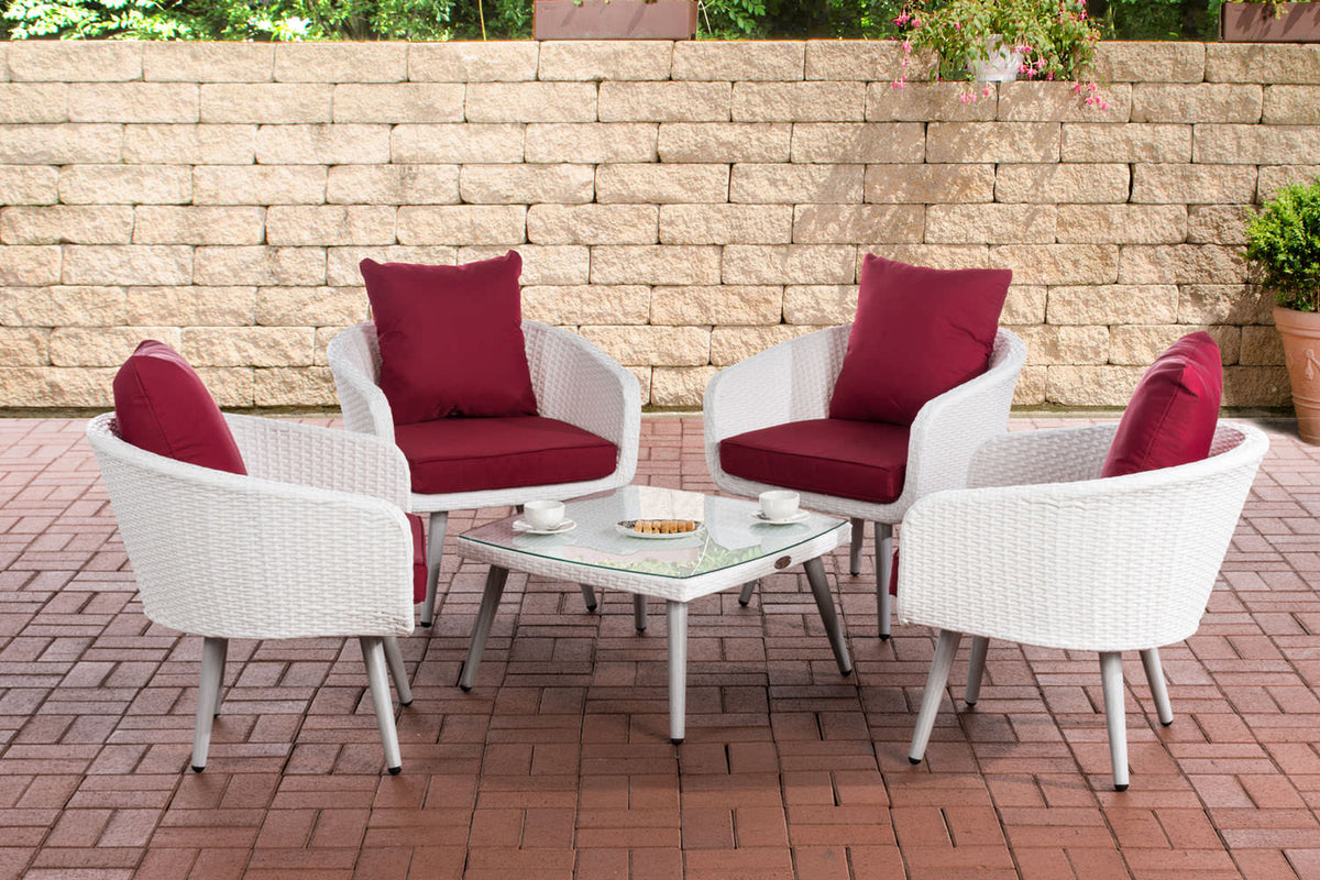 Lounge-set Ameland plat riet robijnrood 40 cm (Lichtgrijs)