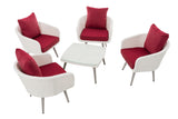 Lounge-set Ameland plat riet robijnrood 40 cm (Lichtgrijs) (2)