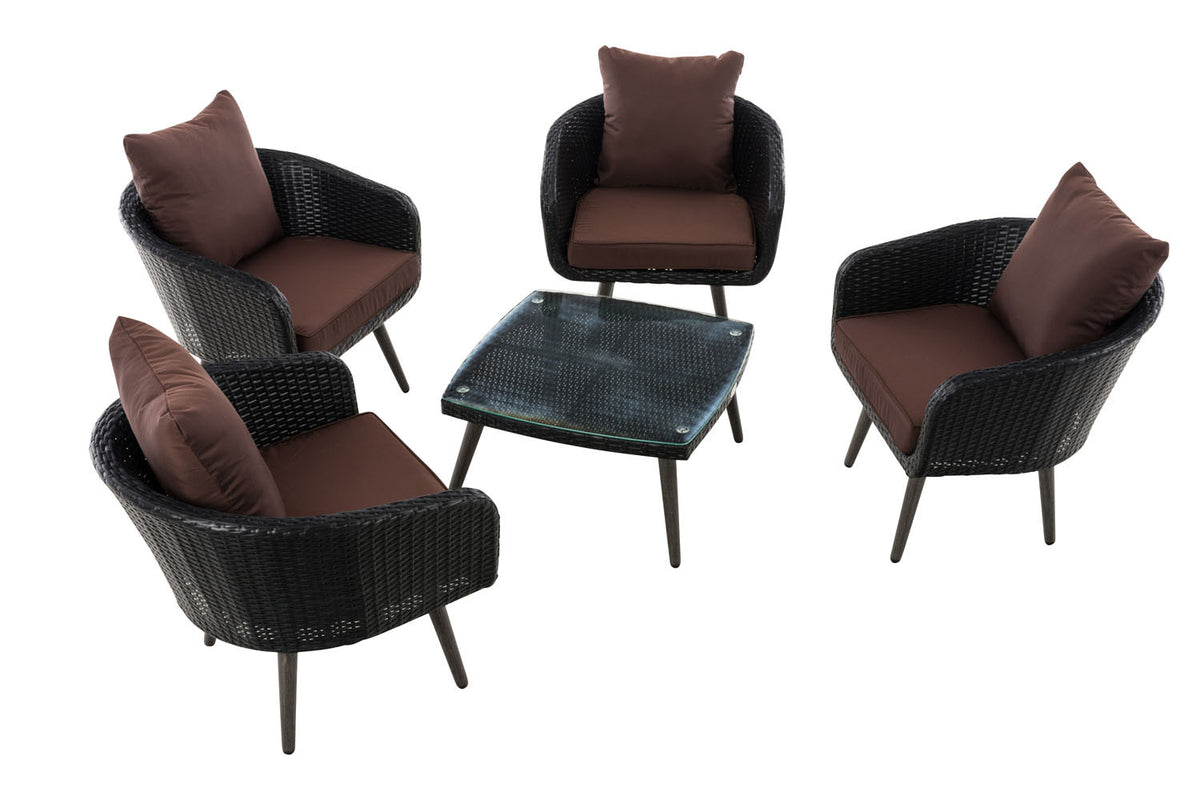Lounge-set Ameland plat riet terrabruin 45 cm (donkergrijs) (2)