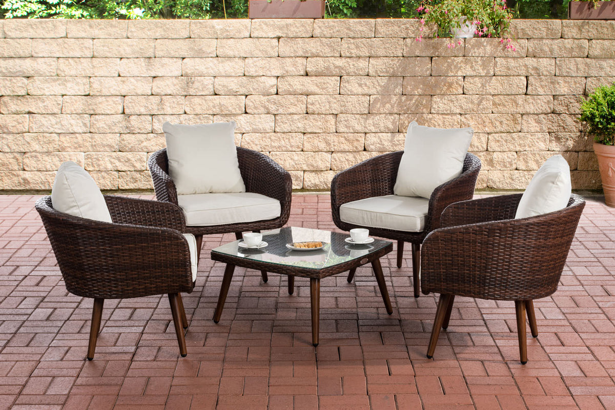 Lounge-set Ameland plat riet crèmewit 40 cm (donkerbruin)