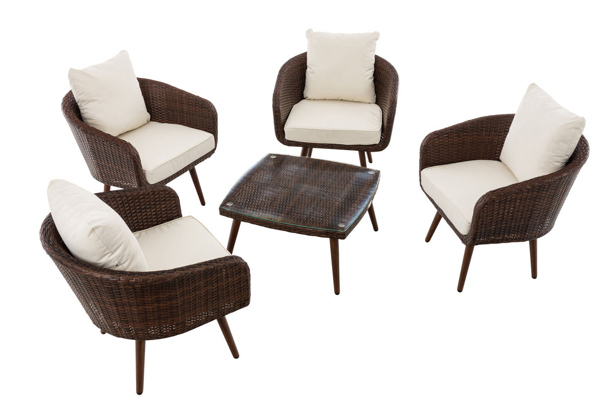 Lounge-set Ameland plat riet crèmewit 40 cm (donkerbruin) (2)