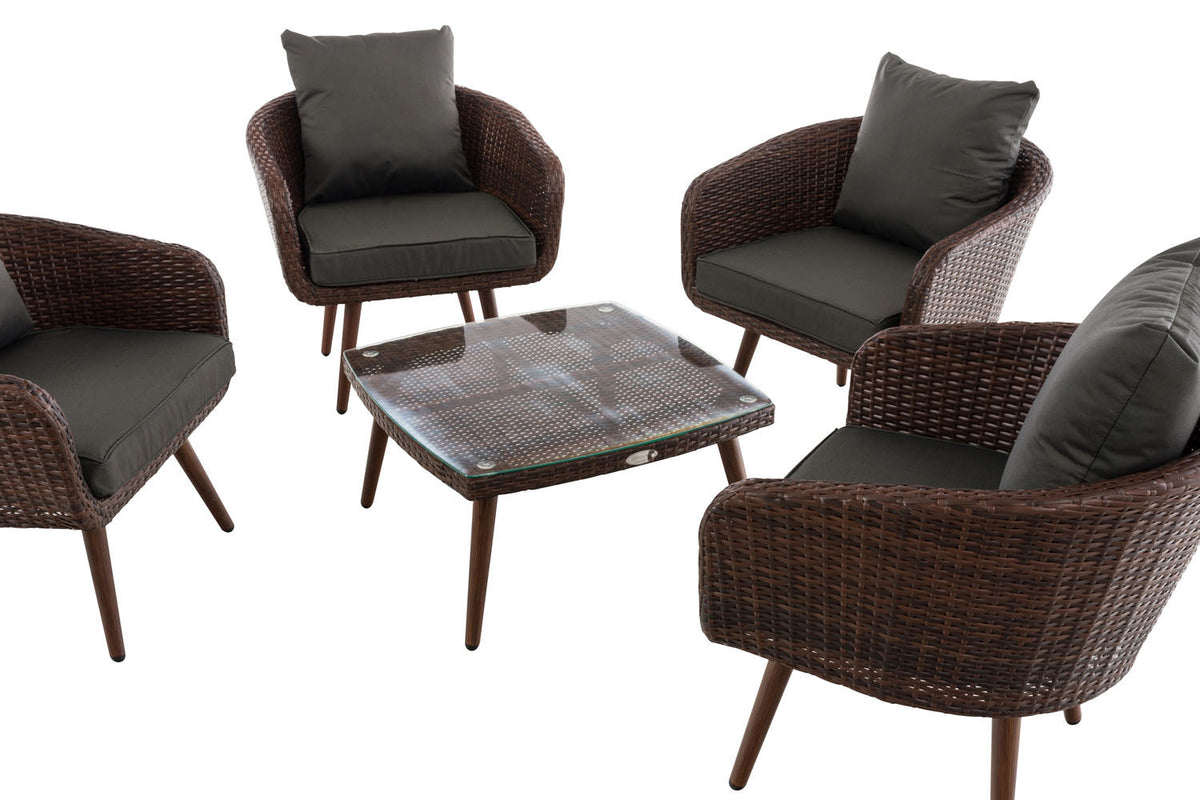 Lounge-set Ameland plat riet antraciet 45 cm (donkerbruin) (3)