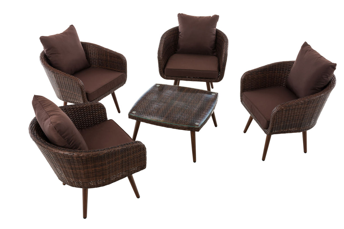 Lounge-set Ameland plat riet terrabruin 45 cm (donkerbruin) (2)