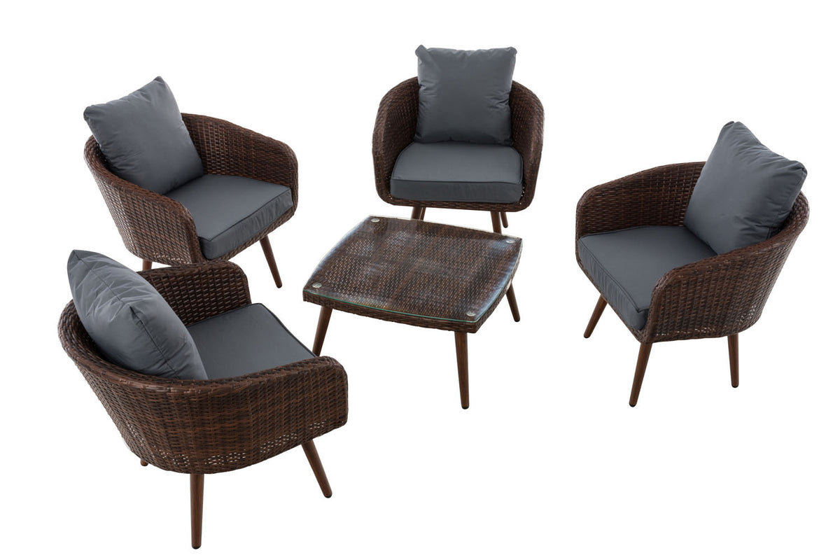Lounge-set Ameland plat riet ijzergrijs 45 cm (donkerbruin) (2)