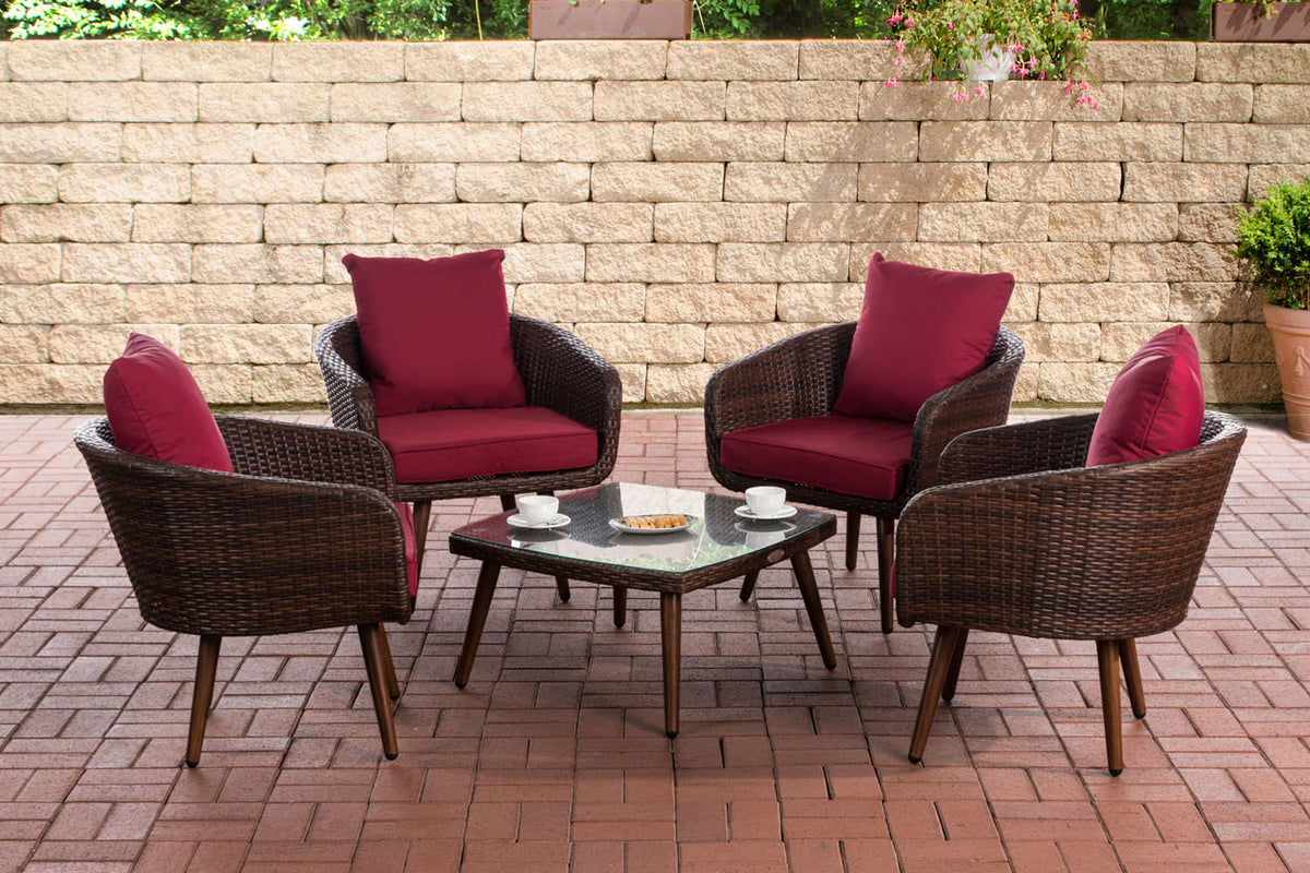 Lounge-set Ameland plat riet robijnrood 40 cm (donkerbruin)