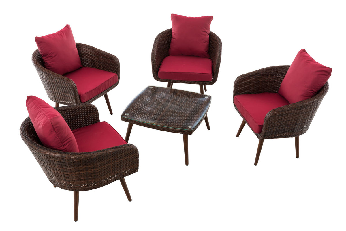 Lounge-set Ameland plat riet robijnrood 40 cm (donkerbruin) (2)