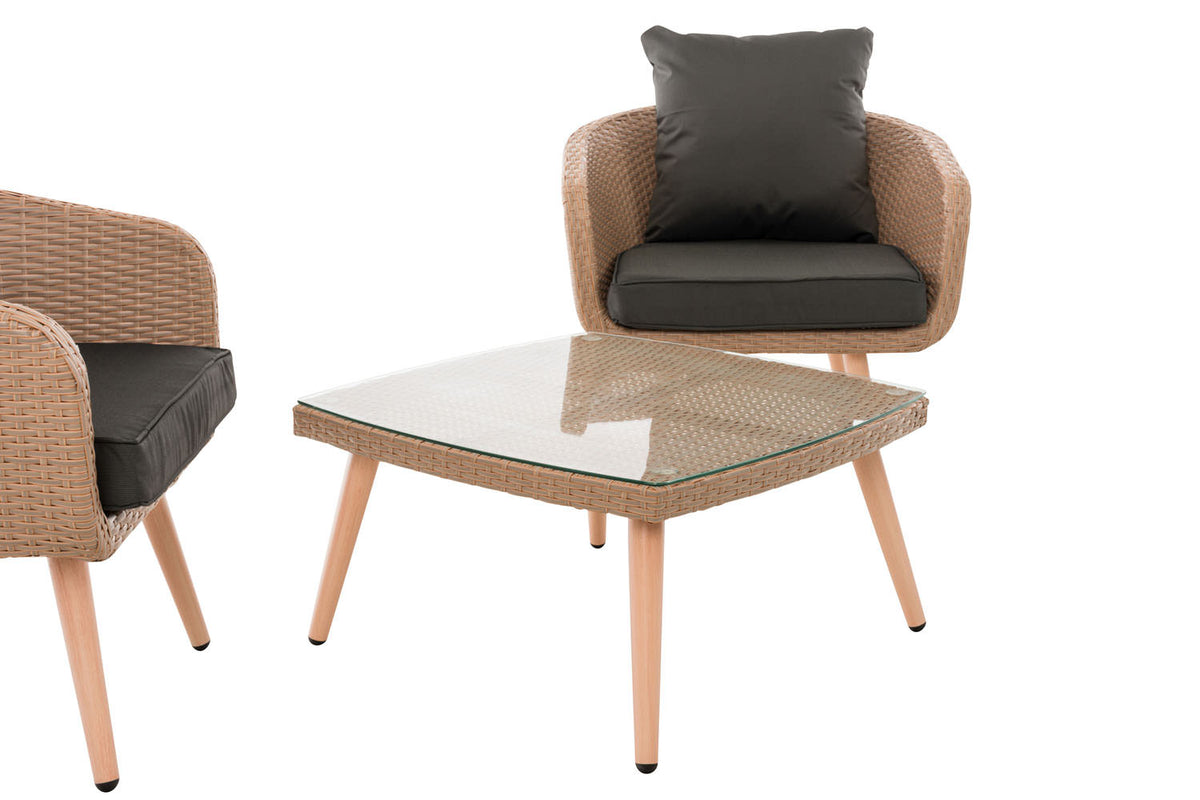 Balkonset Ameland plat rotan antraciet 40 cm (lichtbruin) (3)
