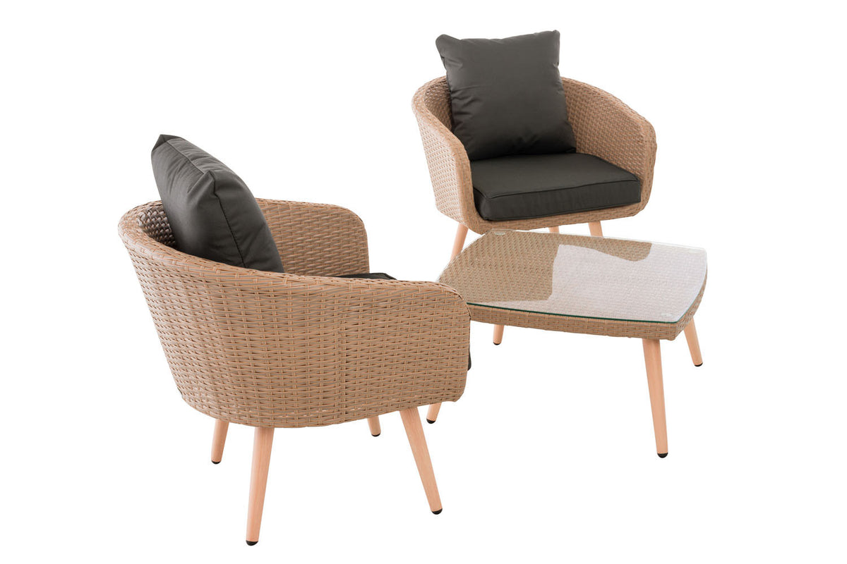 Balkonset Ameland plat rotan antraciet 45 cm (lichtbruin) (4)