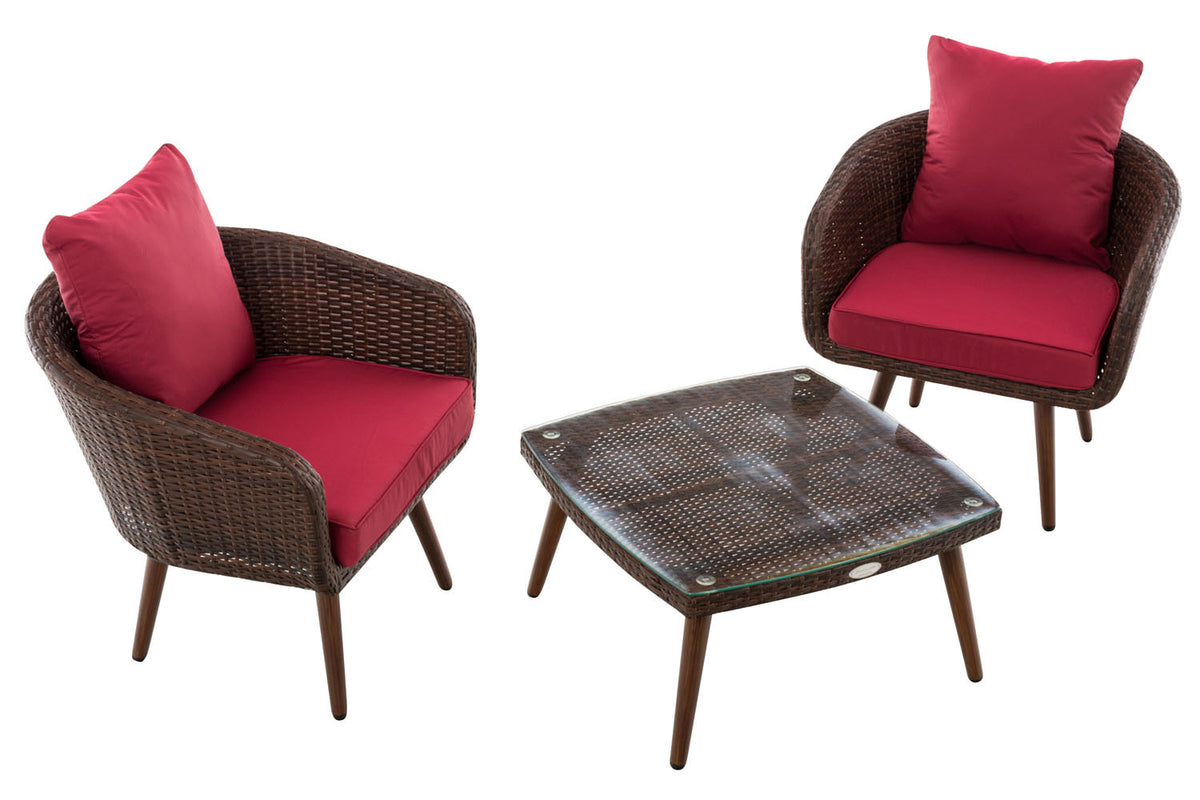Balkonset Ameland plat rotan robijnrood 45 cm (donkerbruin) (2)