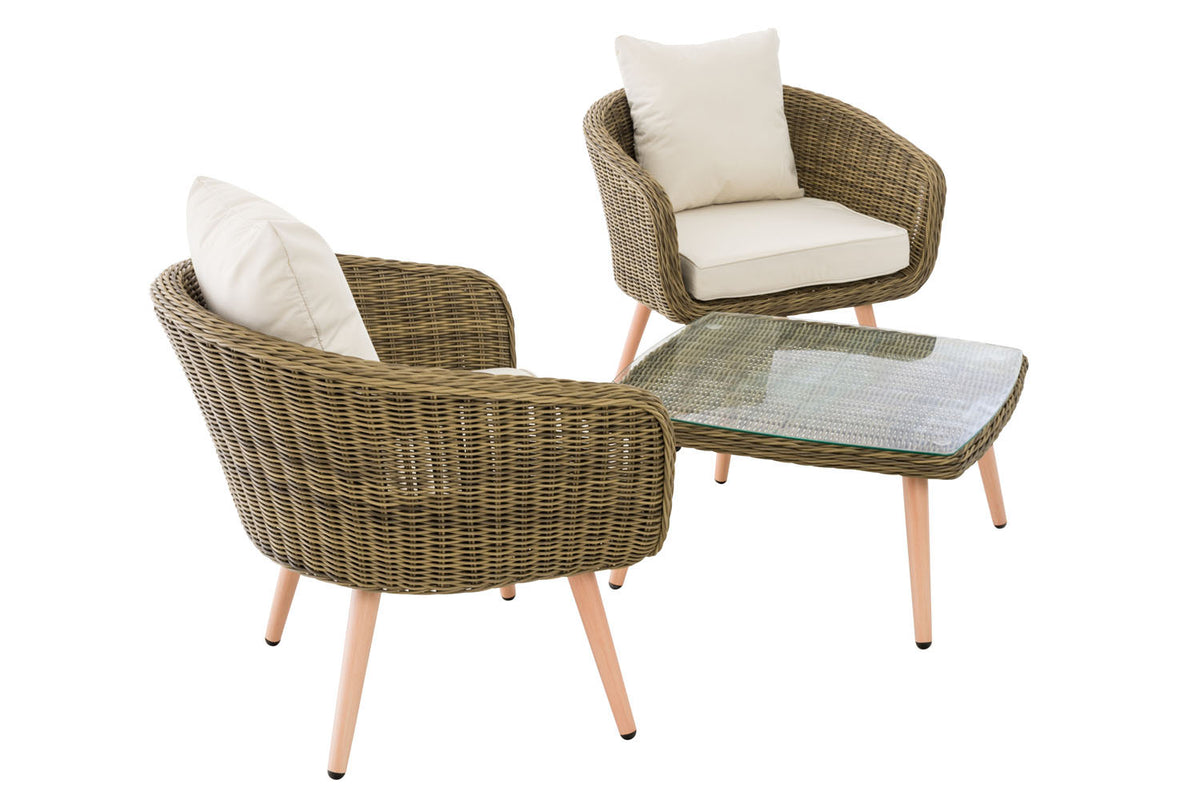Balkonset Ameland rond rotan crèmewit 40 cm (lichtbruin) (4)
