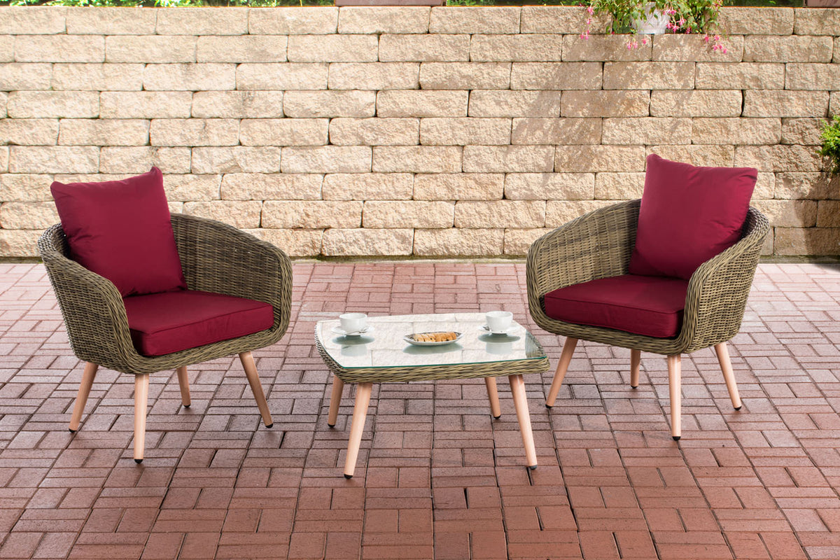Balkonset Ameland rond rotan robijnrood 45 cm (lichtbruin)