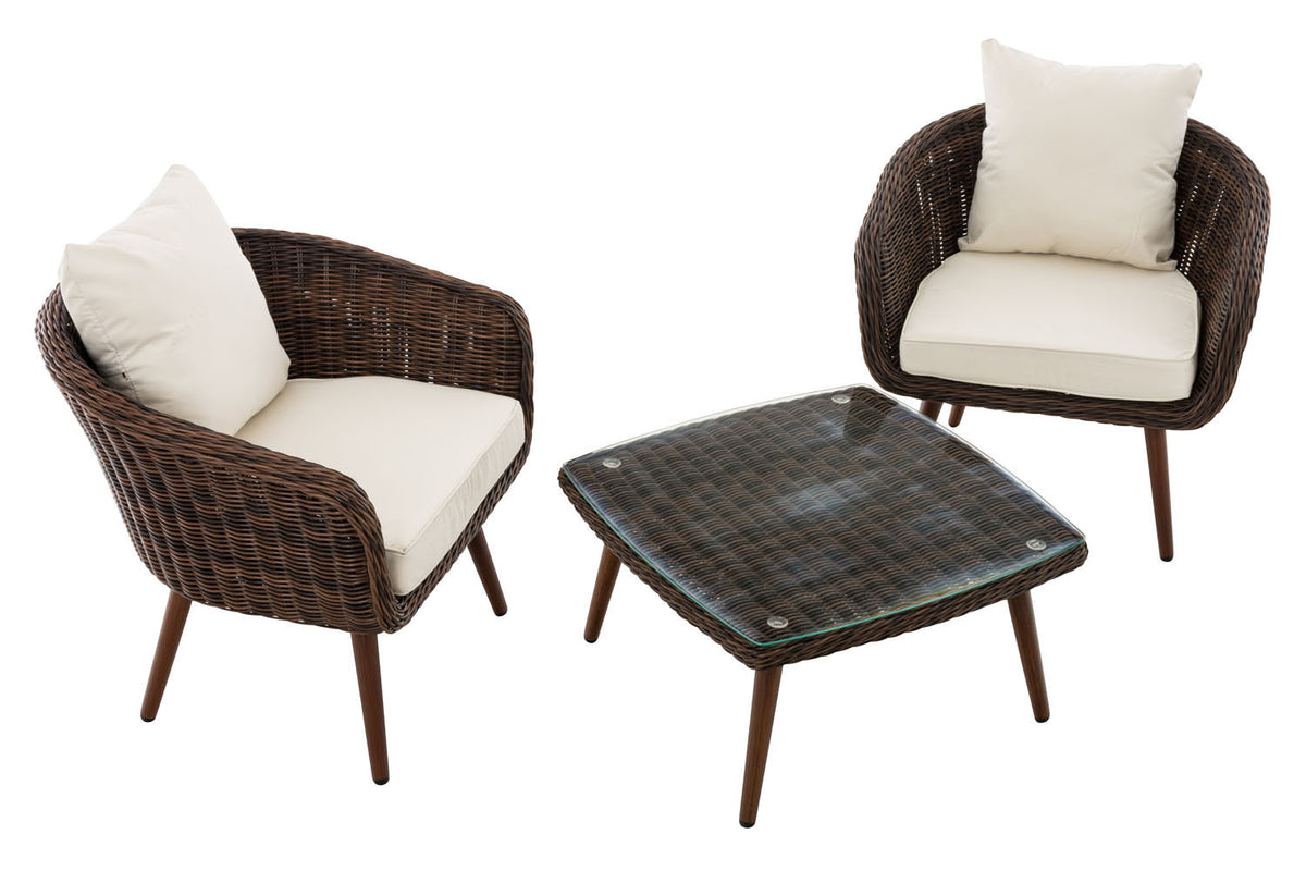 Balkonset Ameland rond rotan crèmewit 45 cm (donkerbruin) (2)