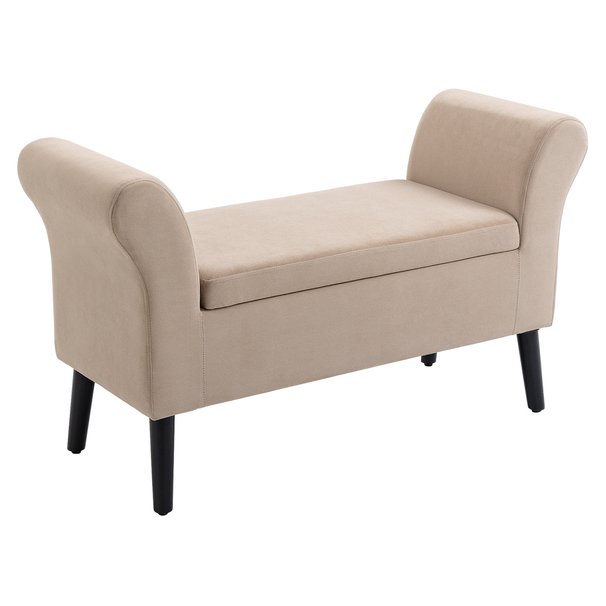 Gestoffeerde bank met opbergruimte, kistbank met armleuningen, zithoogte 46 cm, fluweelachtig polyester, 111,5 x