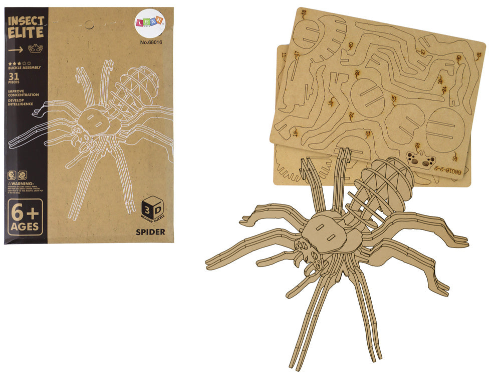 3D-houten spinnenpuzzel, educatieve combinatie van 31 elementen