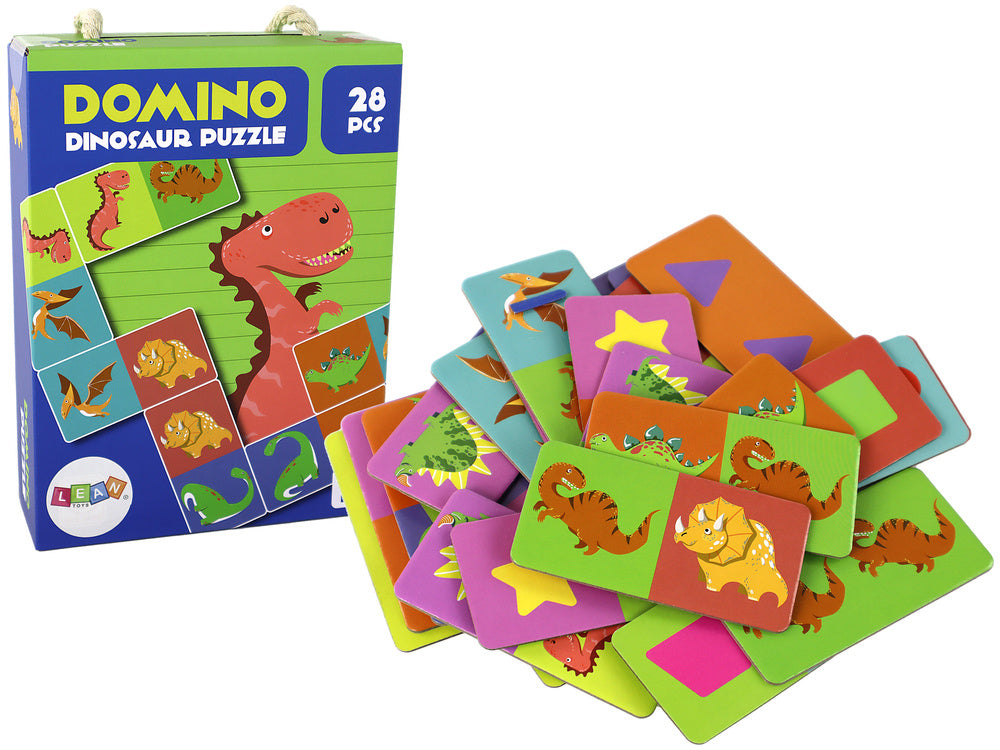 Logicaspel, dubbelzijdige puzzel, dominostenen, dinosaurussen, 10 cm x 5 cm, 28 stuks