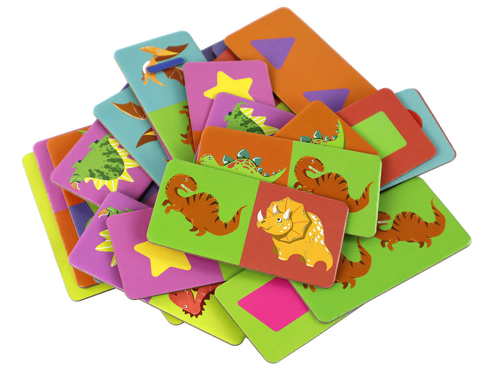 Logicaspel, dubbelzijdige puzzel, dominostenen, dinosaurussen, 10 cm x 5 cm, 28 stuks (2)