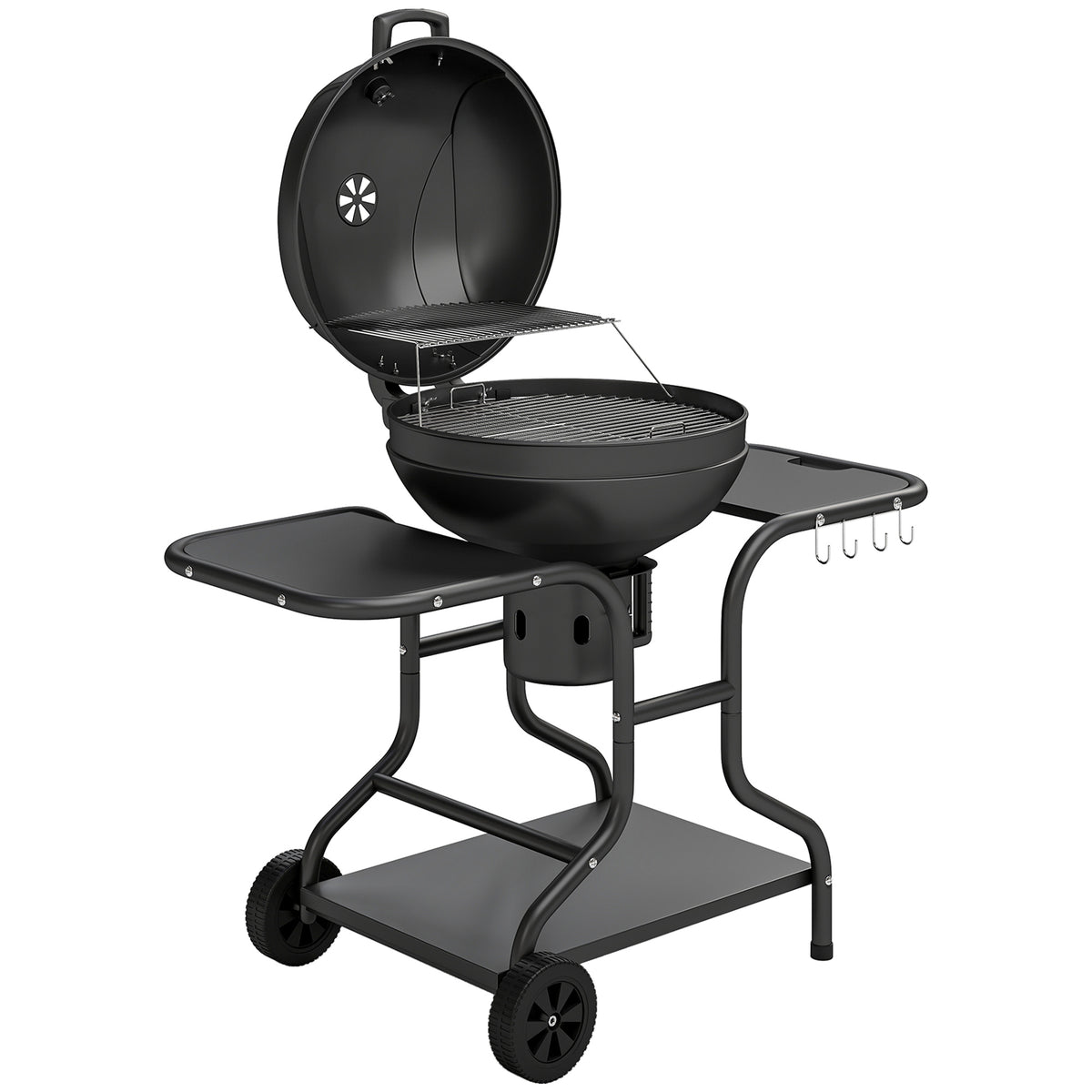 Houtskoolbarbecue BBQ Smoker met zijtafels deksel thermometer wielen 129 x 63,5 x 106,5 cm