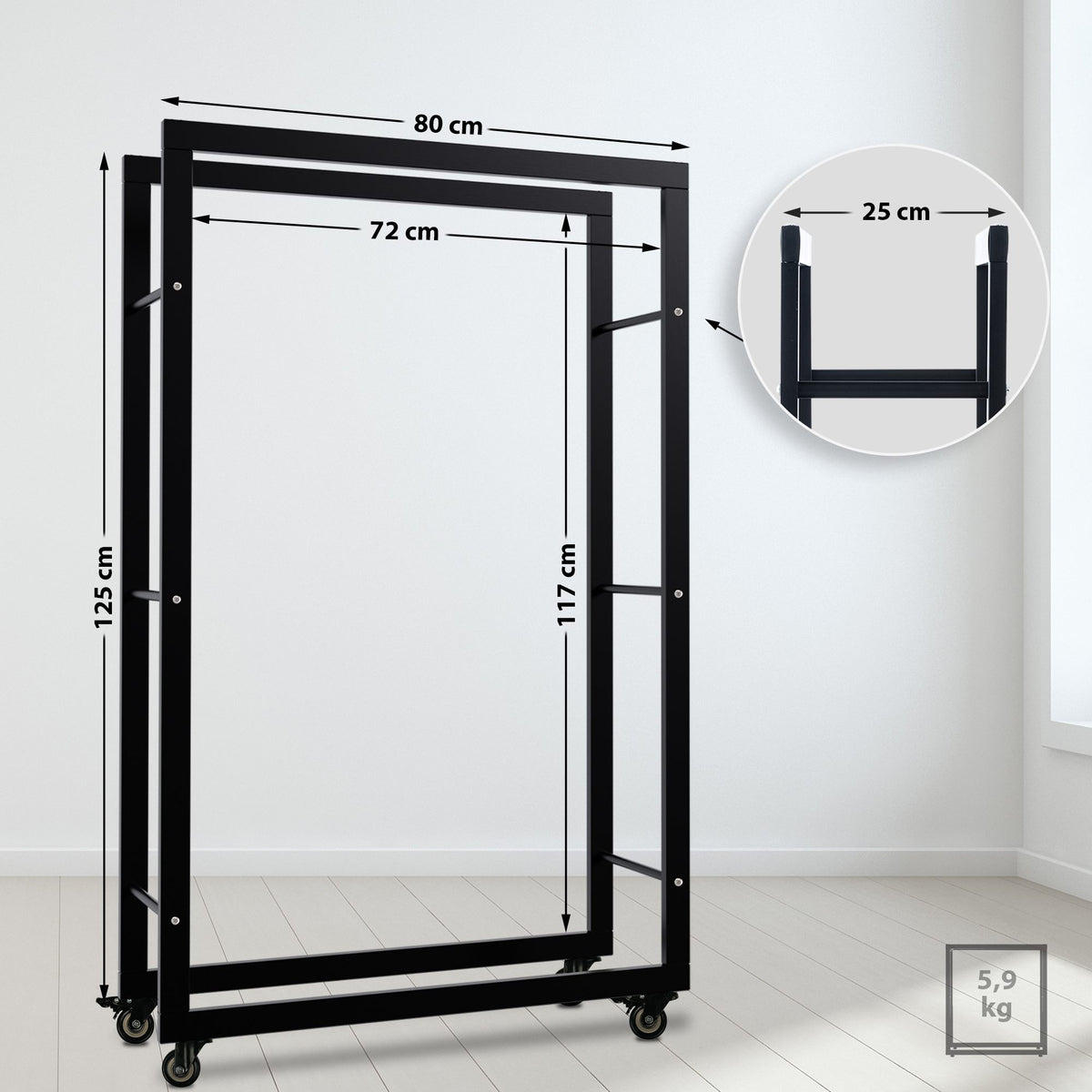 Haardhoutrek Keri met wielen 25x80x125 (2)