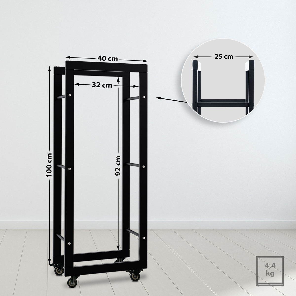 Haardhoutrek Keri met wielen 25x40x100 (2)