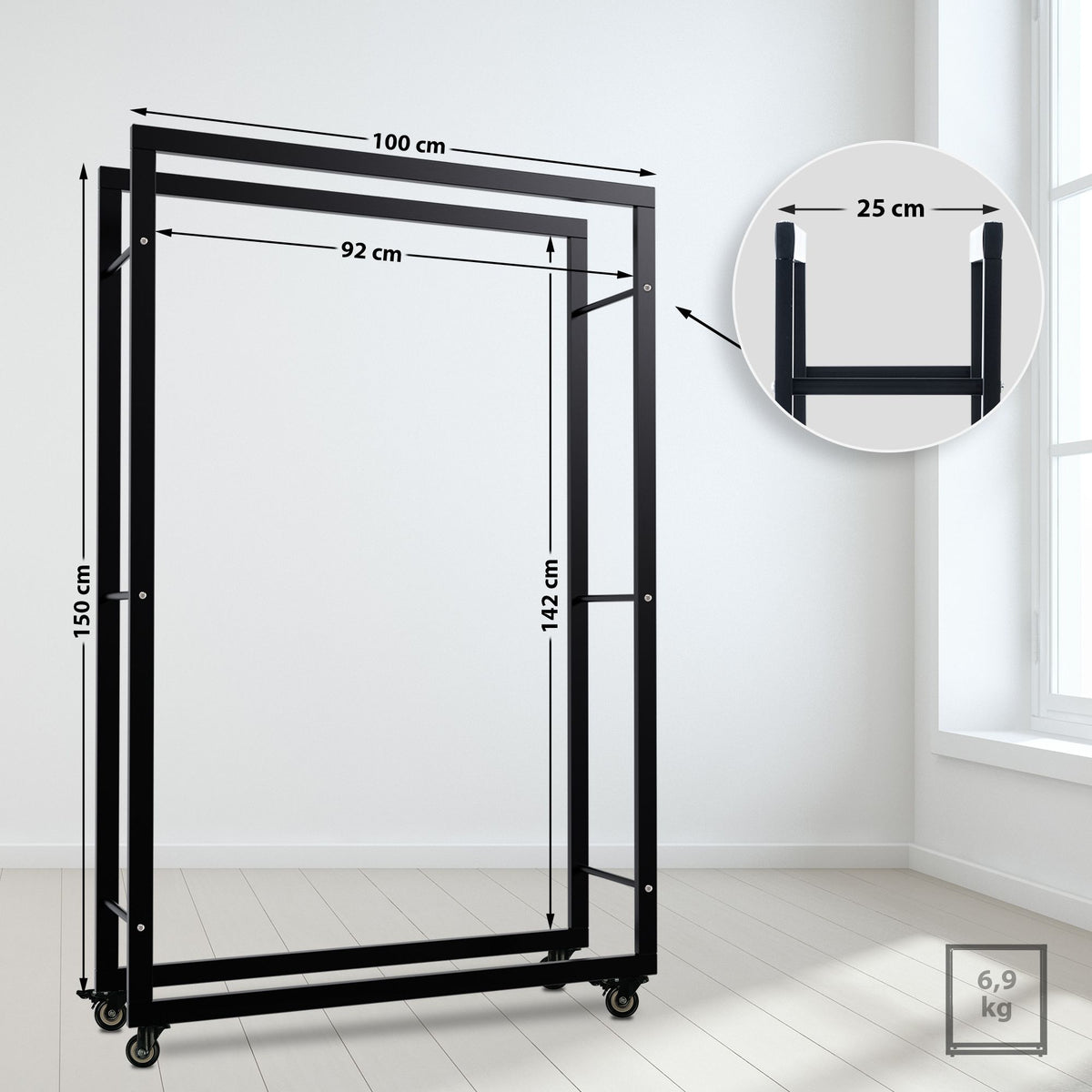 Haardhoutrek Keri met wielen 25x100x150 (2)