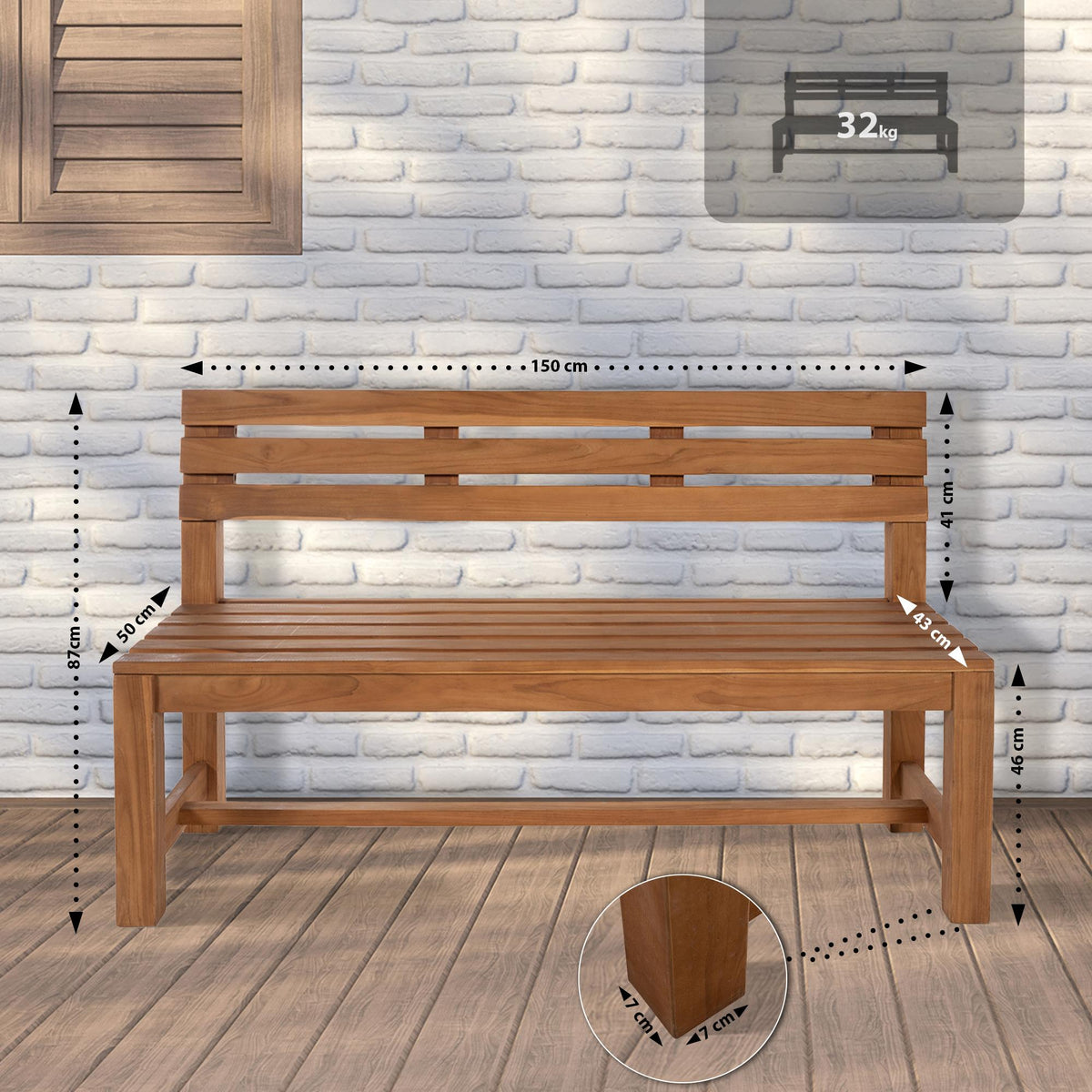 Teakbank Augusta 150 cm (2)
