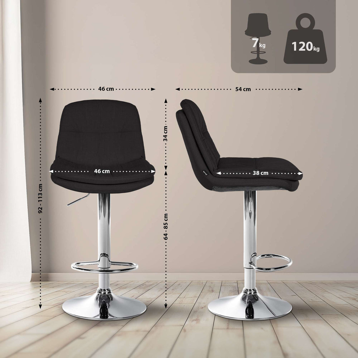 Barkruk Laurel stof chroom (2)