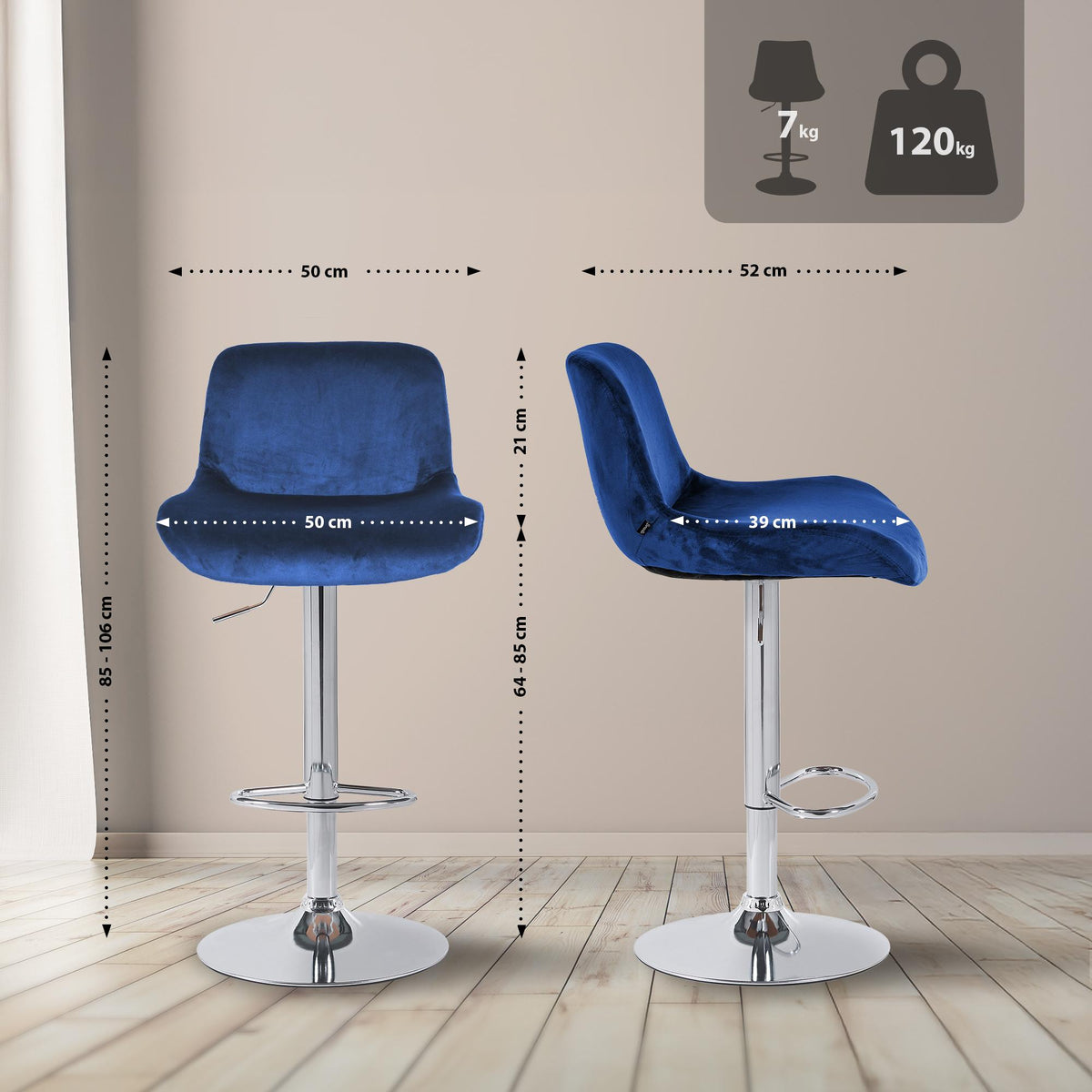 2-delige set barstoelen Solon chroom fluweel (2)