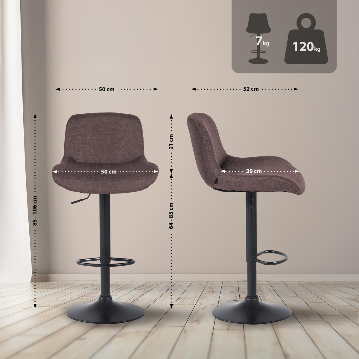 Set van 2 barkrukken Solon zwart stof (2)