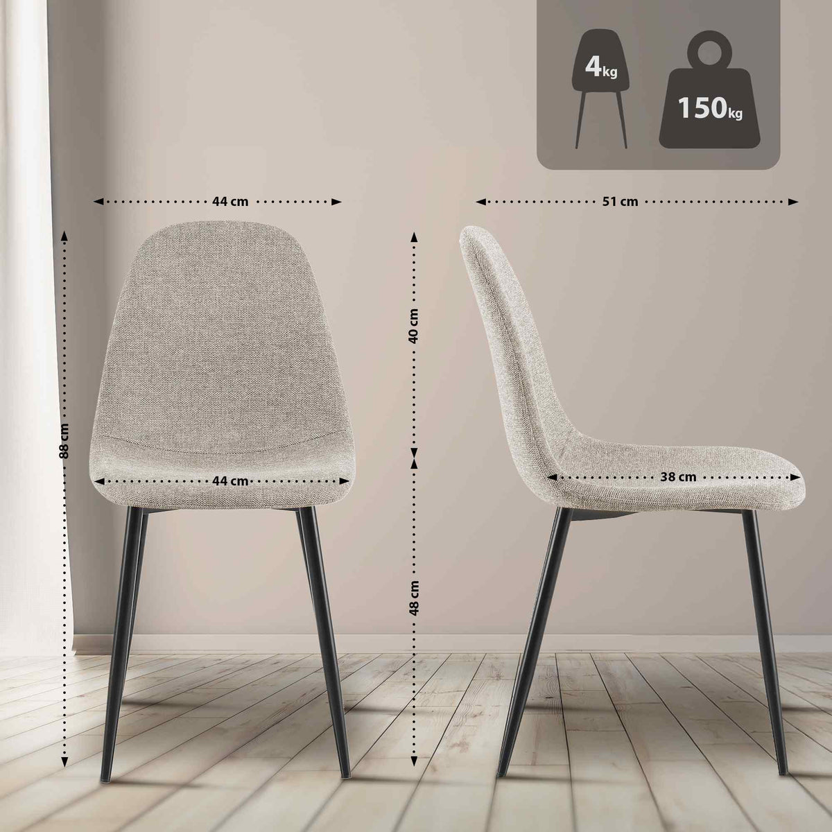 4-delige set eetkamerstoelen Napier stof (9)