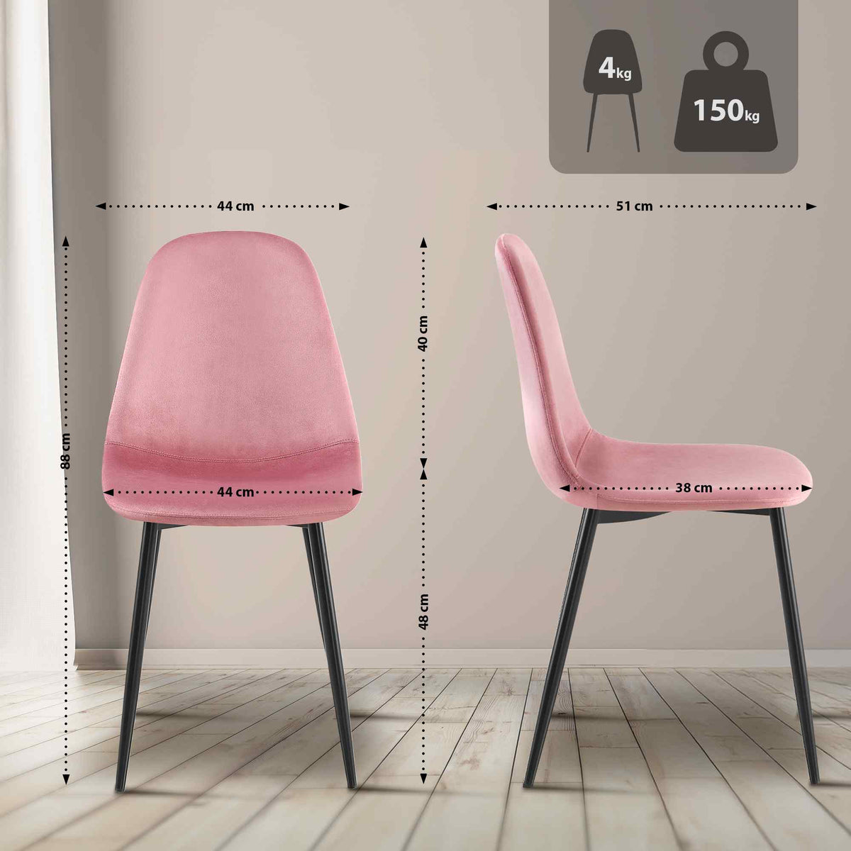 4-delige set eetkamerstoelen Napier fluweel (2)