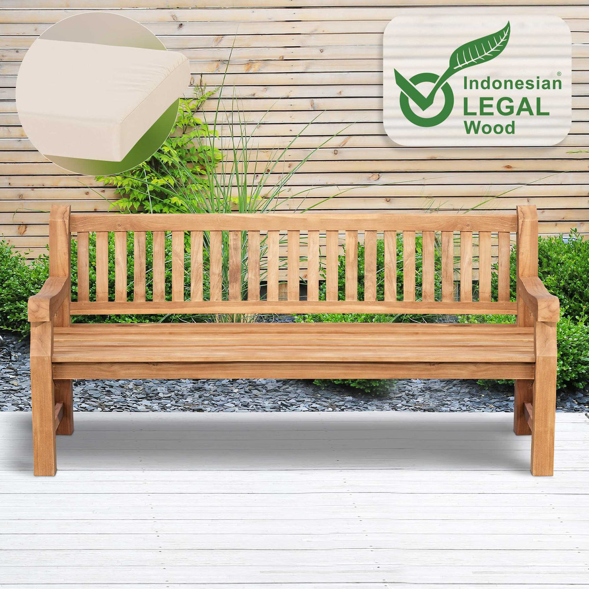 Teakbank Jackson met zitkussen 200 cm + teak (3)