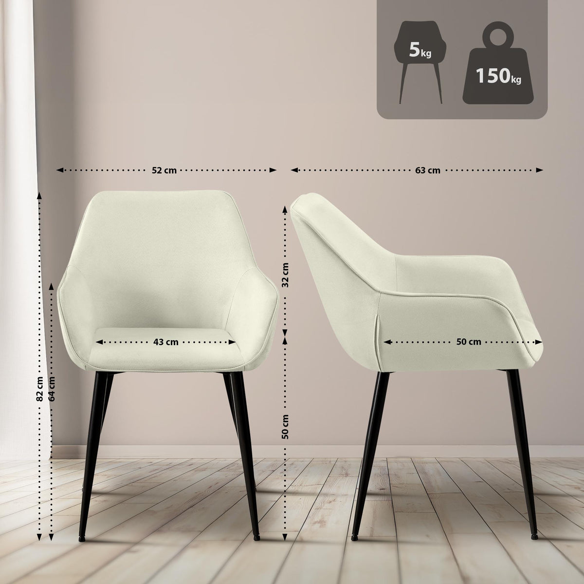 Set van 2 eetkamerstoelen Vessa stof (2)
