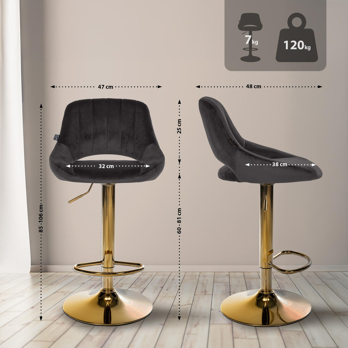 Barkruk Milet fluweel goud (9)