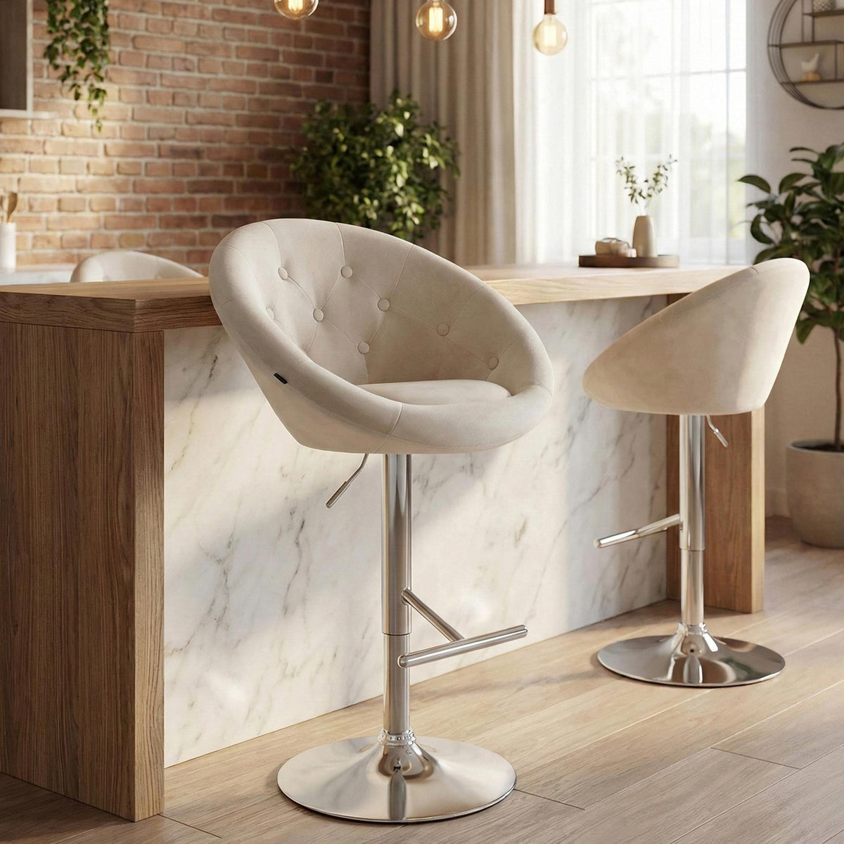 Barkruk London fluweel chroom (10)