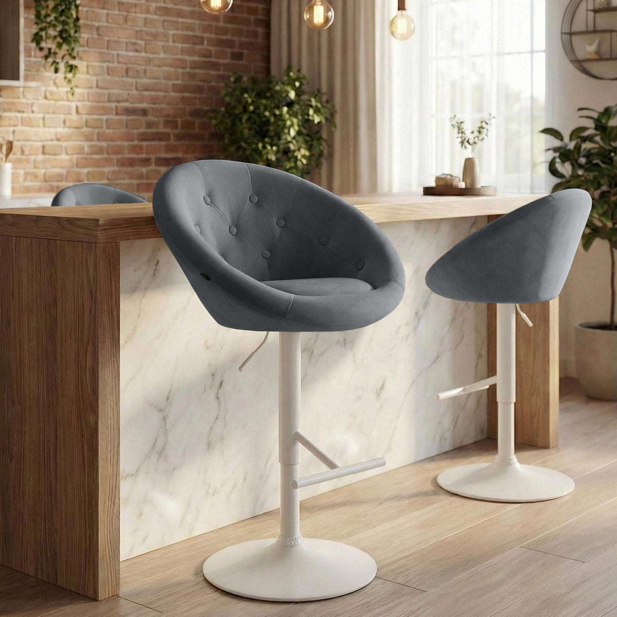 Barkruk London fluweel wit (3)
